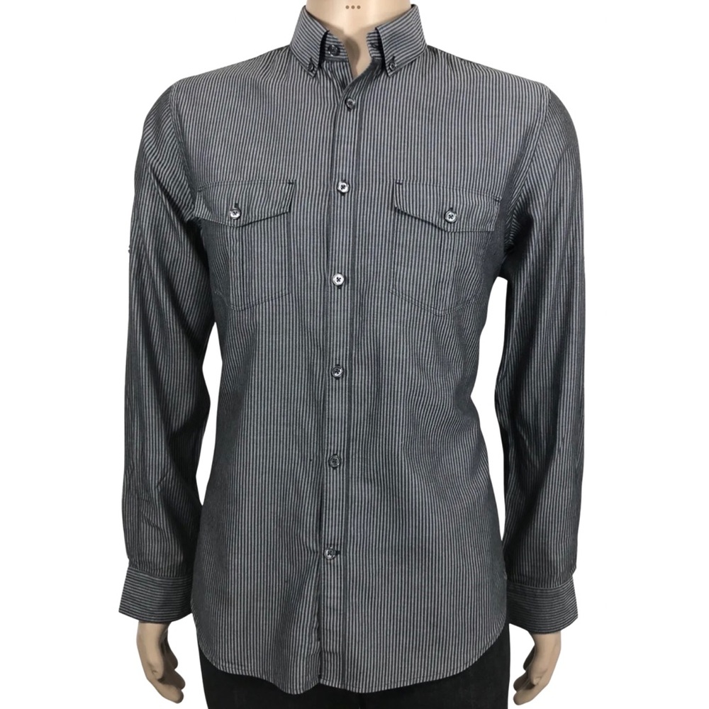EXPRESS Mens Shirt Slim Fit Long Sleeve 2 Pockets Flaps 100% Cotton